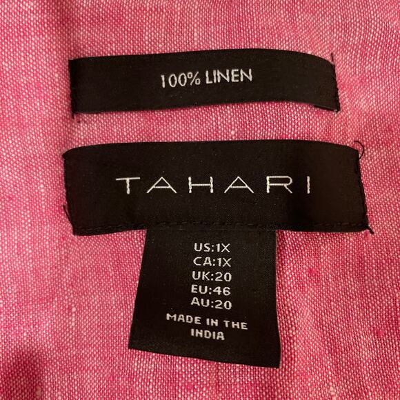 Tahari Pink 3/4 Sleeve Oversize Boho Mom Gauze Loose Fit Linen Top Size 1X - Picture 7 of 16